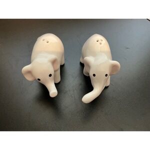 White Ceramic Elephant Salt and Pepper Shaker Set Glossy Animal Kitchen Decor